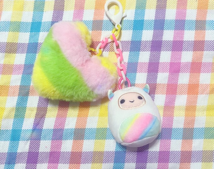 Squishmallow Heart Keychains Cute Pastel Plush Charm Kawaii Gift Etsy