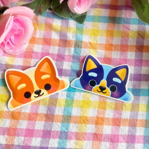 Blue and Brown Dog Sibling Peekers | Cute Kids Cartoon Dog Squishmallow Stickers