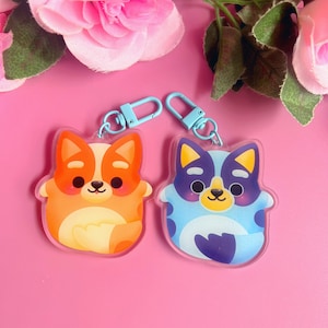 Blue and Brown Dogs Acrylic Charms | Cute Kids Show Dog Cartoons As Squishmallow Keychains