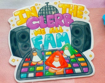 Club Pinguin Sticker | Im Clerb Wir All Fam | Im Club Meme Witzaufkleber | Y2K Spiel Nostalgie