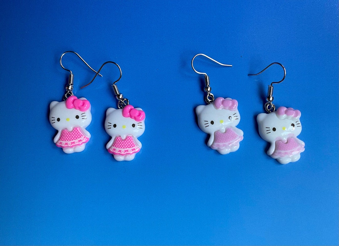 Kawaii Cute Cat Earrings. Pink Bow Kitty Earrings. Fast Etsy