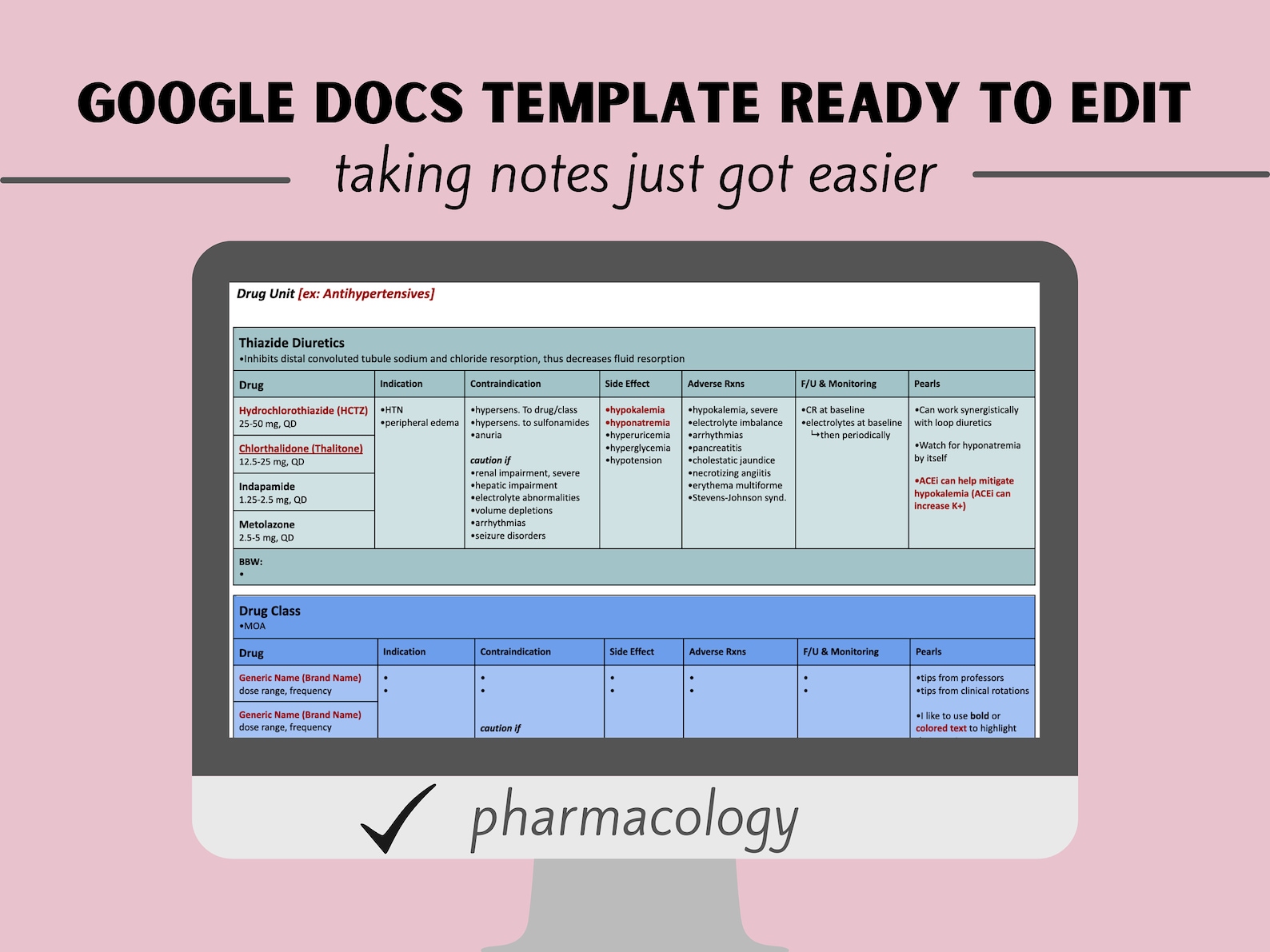 Google Docs Note Template for PA School - Pharmacology - Etsy