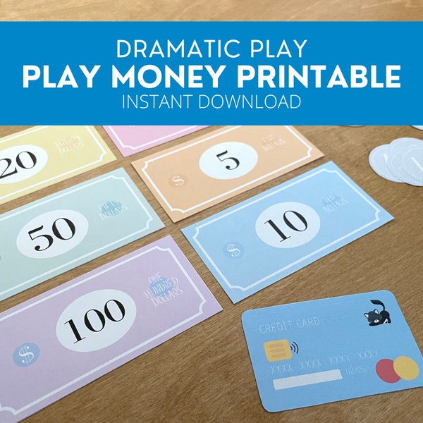 Printable Play Money for Kids, Pretend Play Currency for Toddlers and Preschool, Learn Maths and Numbers - INSTANT DOWNLOAD - Printable PDF