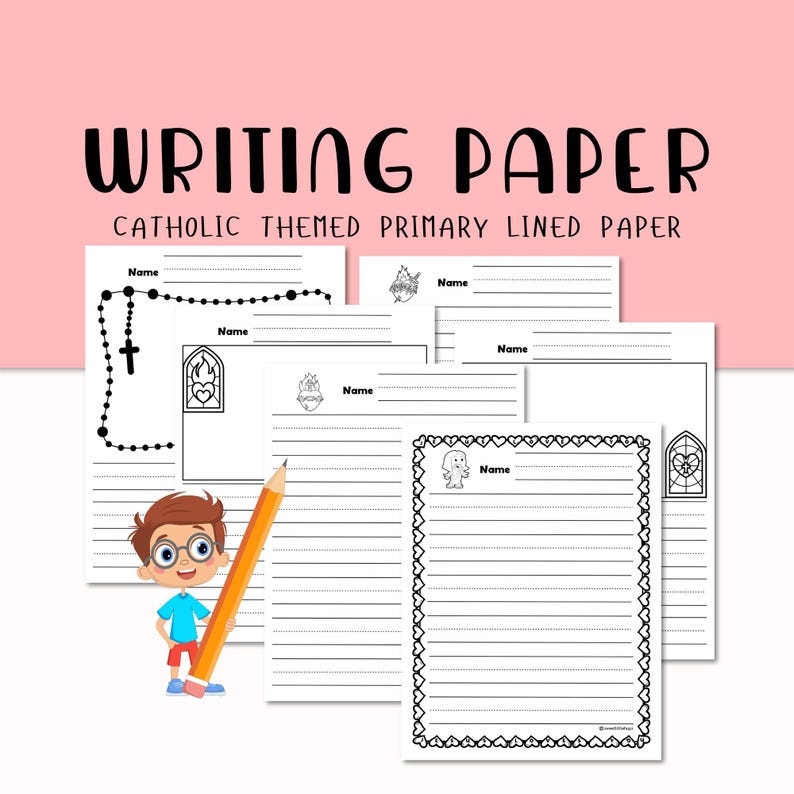 Catholic Themed Primary Lined Paper, Handwriting Practice, Printable ...