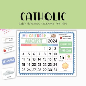 カトリックの子供のための毎日の学習カレンダー | カトリックの幼稚園 | カトリックのホームスクール、朝のバスケットアクティビティ、忙しいバインダーアクティビティのダウンロード