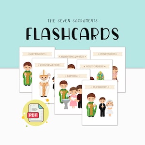 Flashcards dos Sete Sacramentos para Crianças Católicas | Educação Católica | Recurso de educação domiciliar católica, recurso CCD para paróquias, arquivo digital