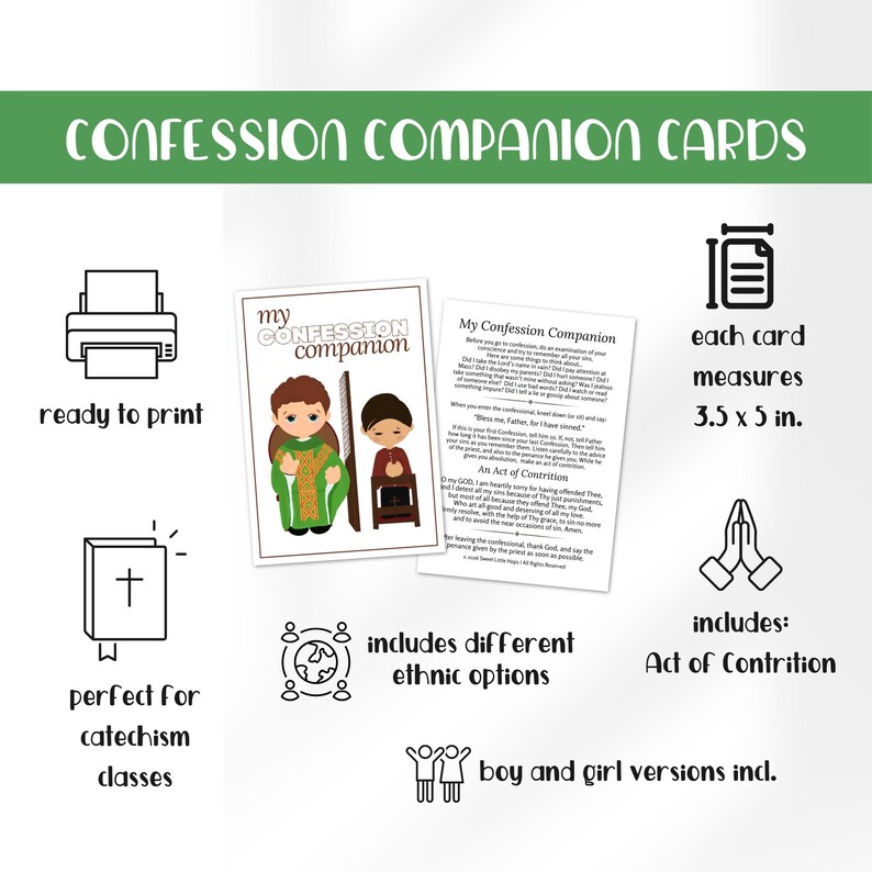 First Confession Companion Cards for Kids | Traditional Catholic Act of ...