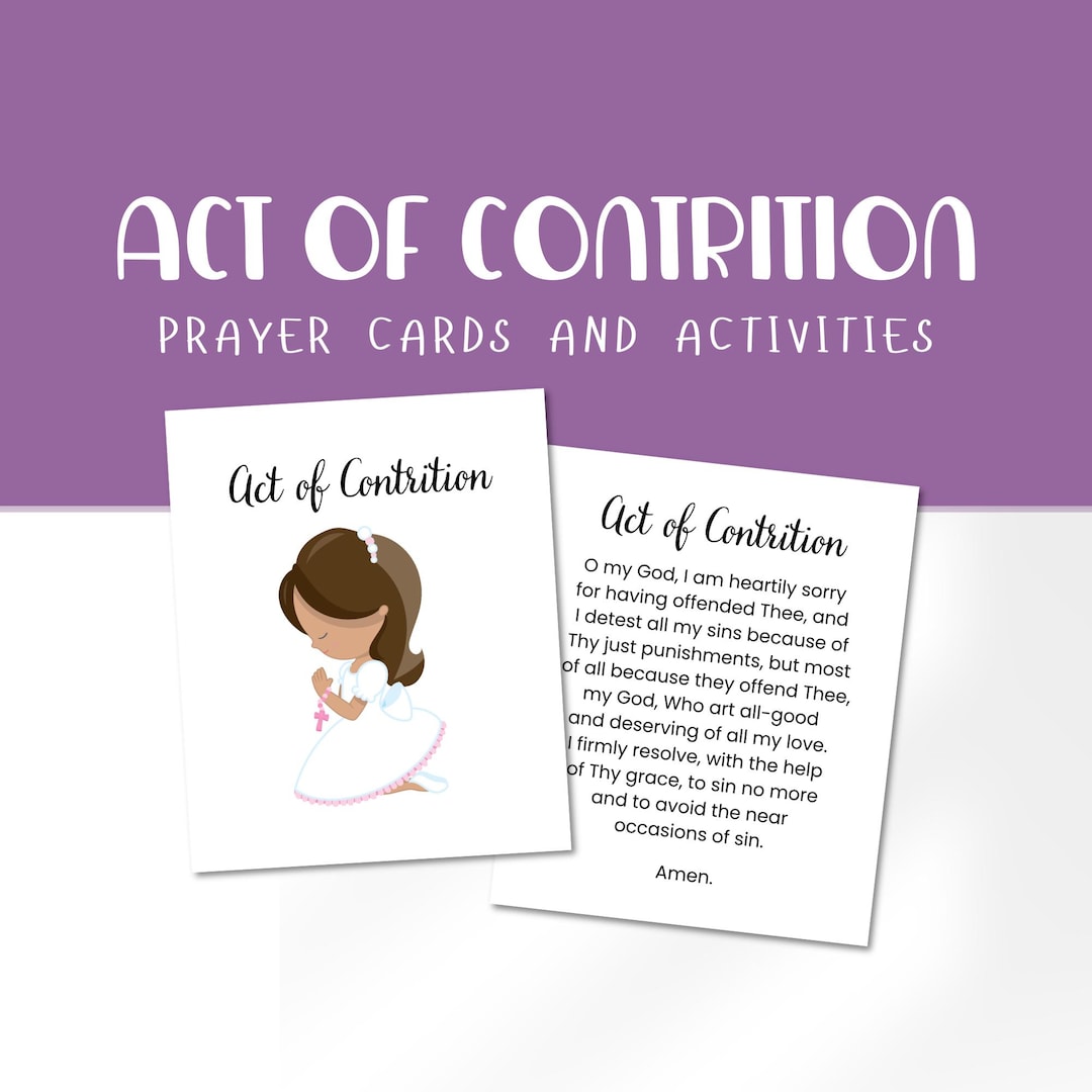 Contrtion Scriptures Act of Contrition Prayer Cards | First Confession, Catholic Education ...