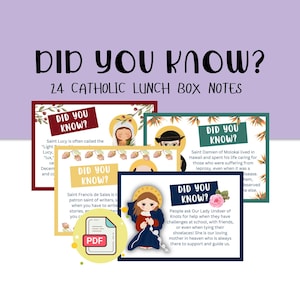 de correspondance catholique pour boîte à lunch | Éducation catholique | Cartes de boîte à lunch, cartes d'informations sur la sainteté pour l'enseignement religieux, cartes-éclair pour catholiques