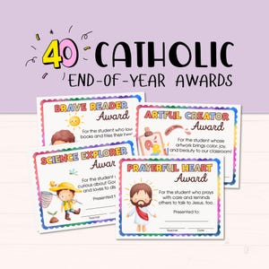 Katholische Jahresendpreise für Kinder | Druckbare Zertifikate | Aquarell Faith-Based Awards für Vorschul- und Kindergarten-Abschlussfeier