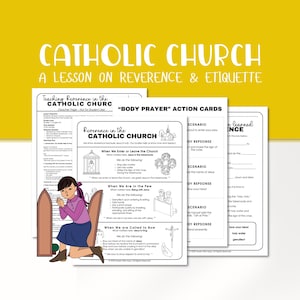 Catholic Church Etiquette Lesson, Reverence Lesson, Body Prayer Action Cards (Digital Download)