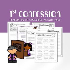 Pack d'activités Premier examen de réconciliation - Leçon sur les confessions - imprimables catholiques, primaire à la 2e année (PDF)