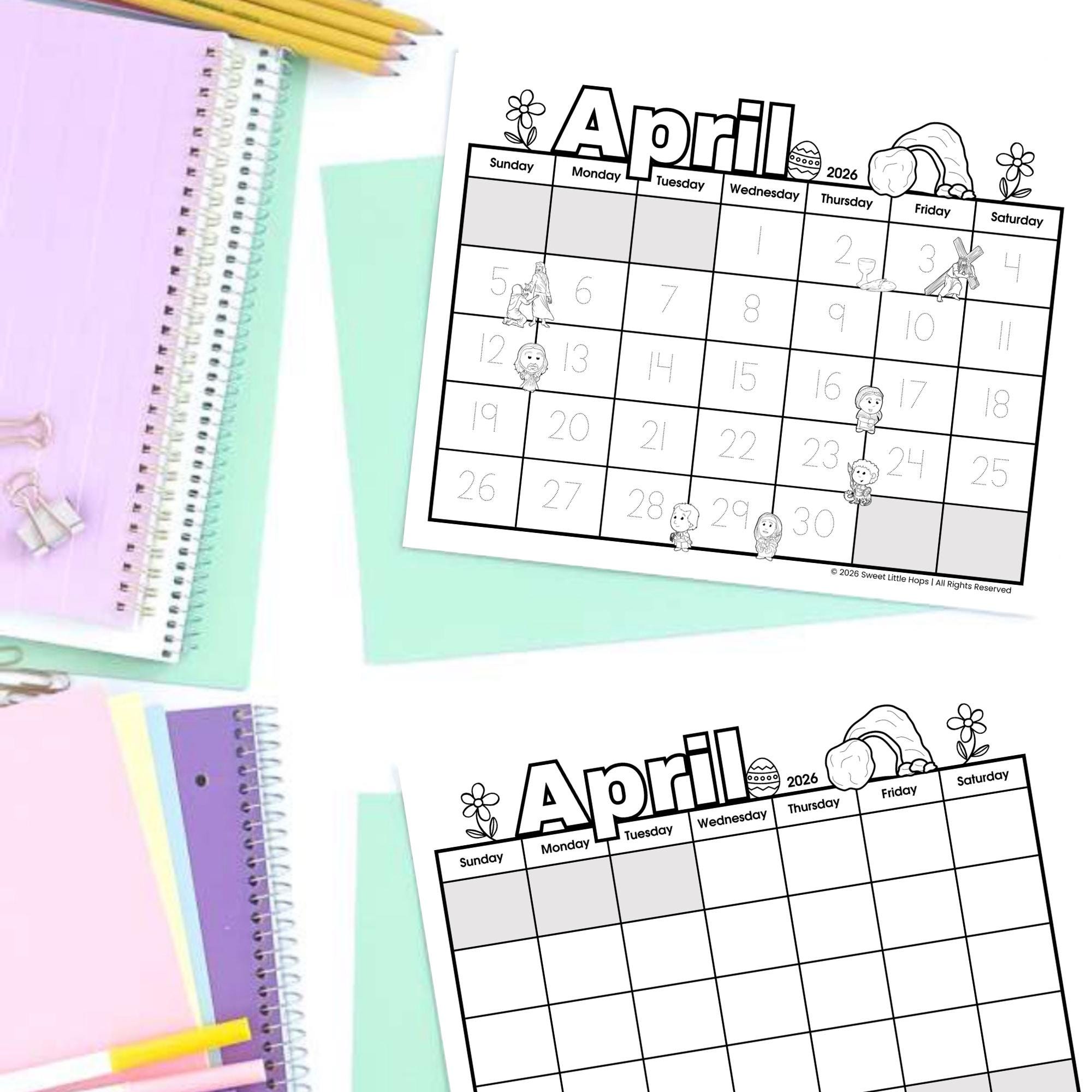 April 2026 Calendar Tracing | Blank + Traceable Numbers | Kindergarten ...
