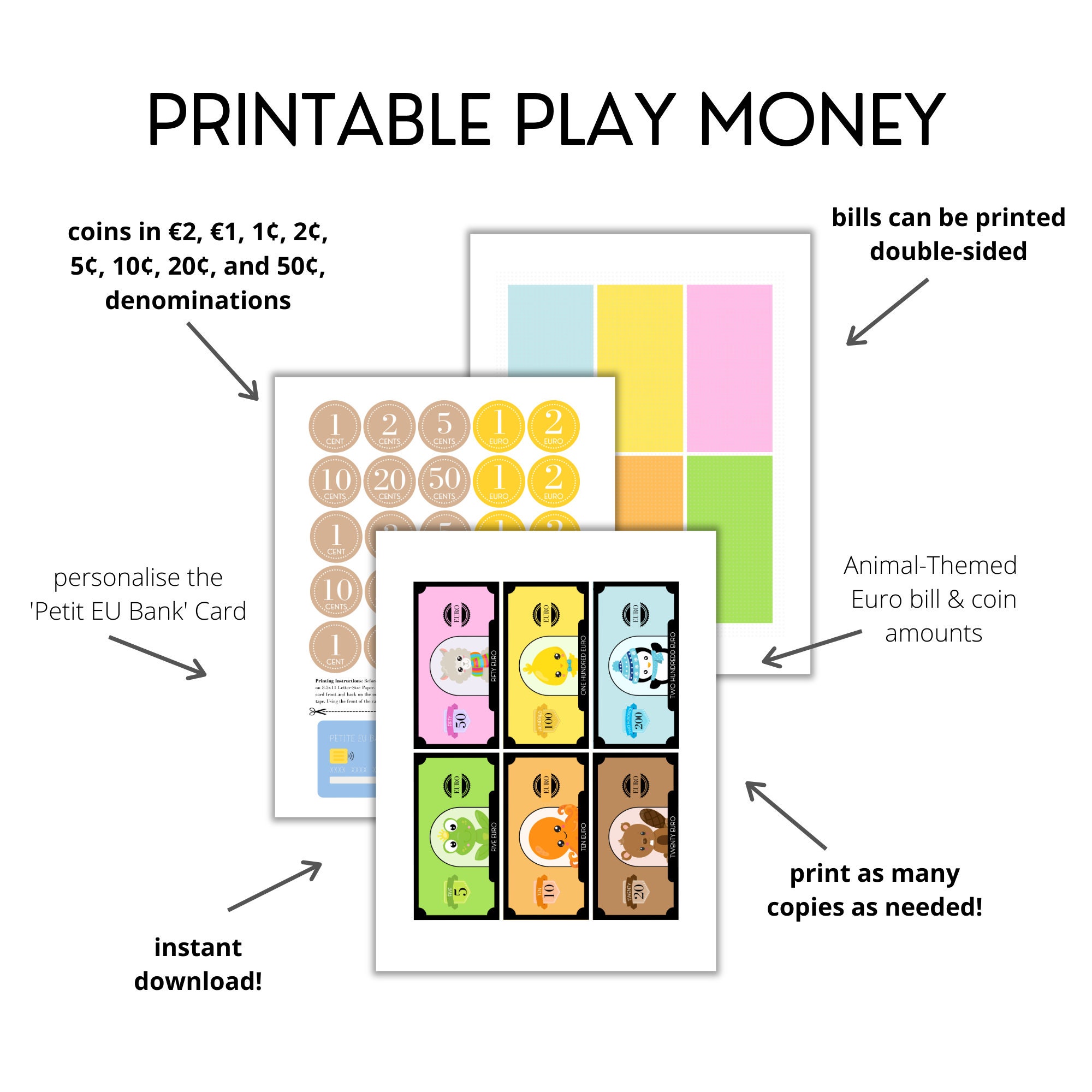 Printable Play Money for Kids Pretend Play Euro Currency for - Etsy