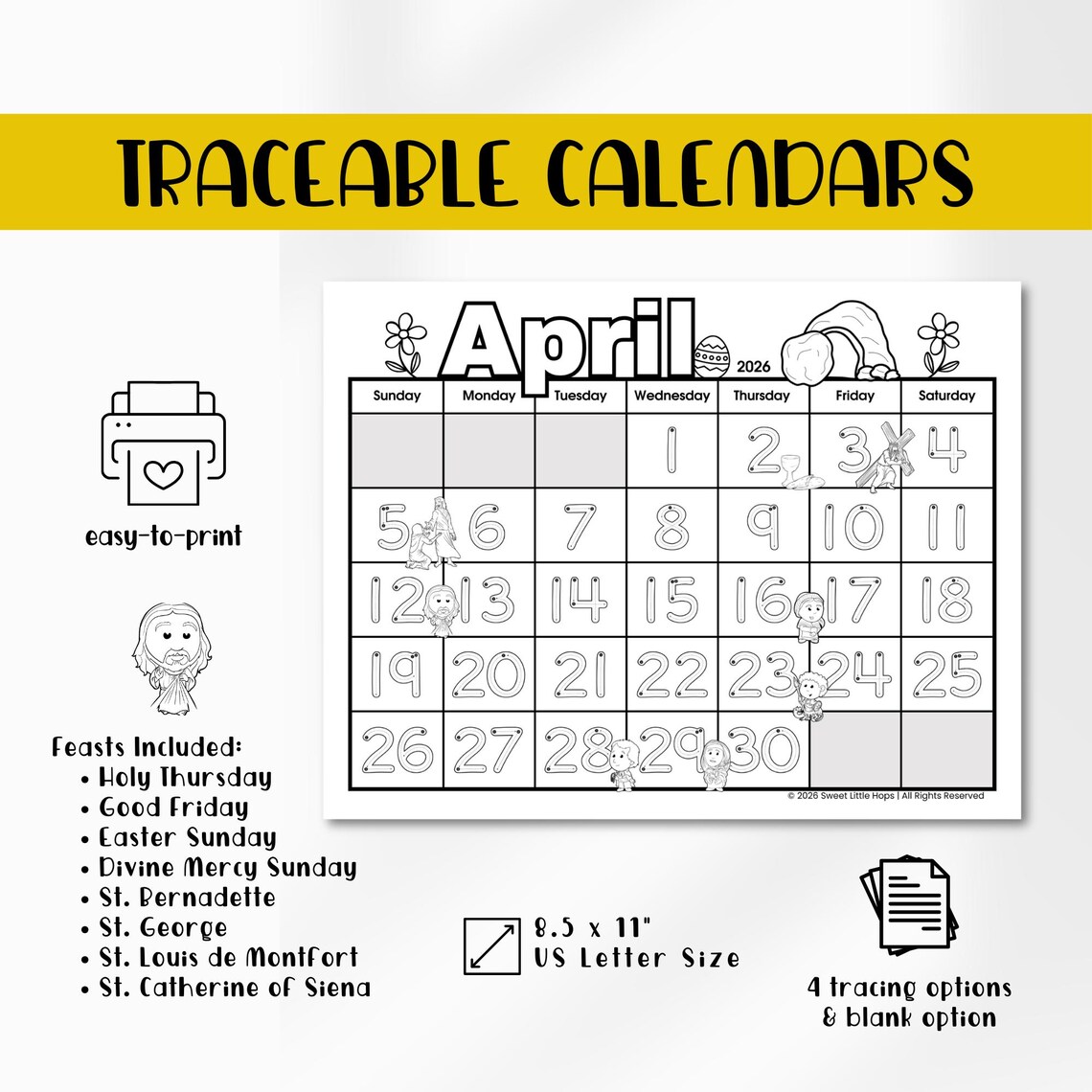 April 2026 Calendar Tracing | Blank + Traceable Numbers | Kindergarten ...