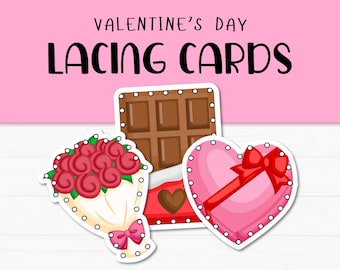 Tarjetas de encaje con dulces de San Valentín / Actividad de motricidad fina para educación en casa y preescolar (descarga instantánea)