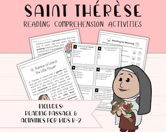 Aktivitetspaket för Sankt Thérèse av Lisieux, katolsk läsförståelse för grundskolan och andra året (digital nedladdning)