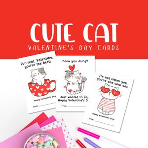 Printable Cat Valentine Cards for Kids - Cute Classroom Cards - Instant Download - Fun Cat Puns - Cute Cat Valentines - Instant Download