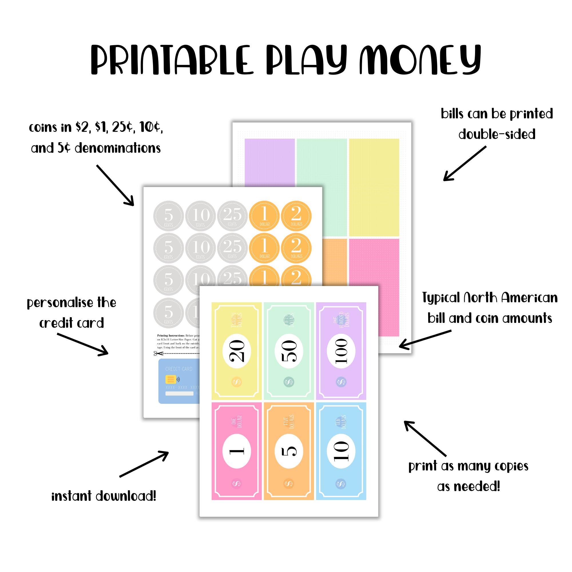 Printable Play Money for Kids, Pretend Play Currency for Toddlers and