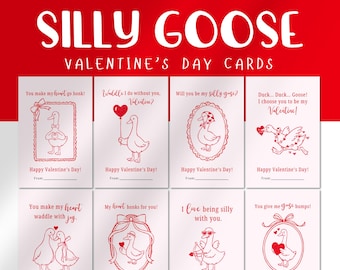Silly Goose Valentine Cards for Kids, Coquette Style (Instant Download)