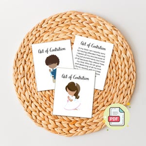 Apprendre l'acte de contrition | Éducation catholique | Carte de prière, feuille de travail et affiches pour l'Acte de contrition pour l'éducation religieuse de la première confession