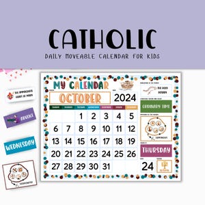 Calendario di apprendimento giornaliero per bambini cattolici / scuola materna cattolica / attività del cestino mattutino per l'istruzione domestica cattolica, INCLUSE le carte del mistero del rosario