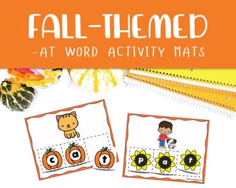 Tarjetas de actividades de palabras CVC de otoño – Centro de alfabetización con fichas de letras fonéticas (Descarga digital)