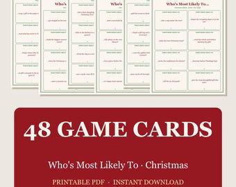 48 Most Likely To Christmas Cards Printable, Who's Most Likely To Family Party Game for Adults Teens Kids, Digital Download