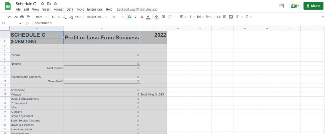 Simple Schedule C Template Etsy Simple Schedule C Template Etsy