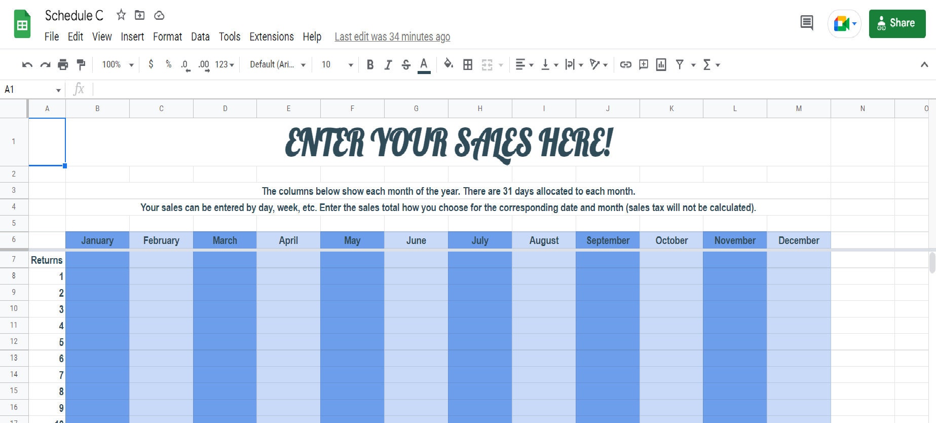 Simple schedule c template etsy