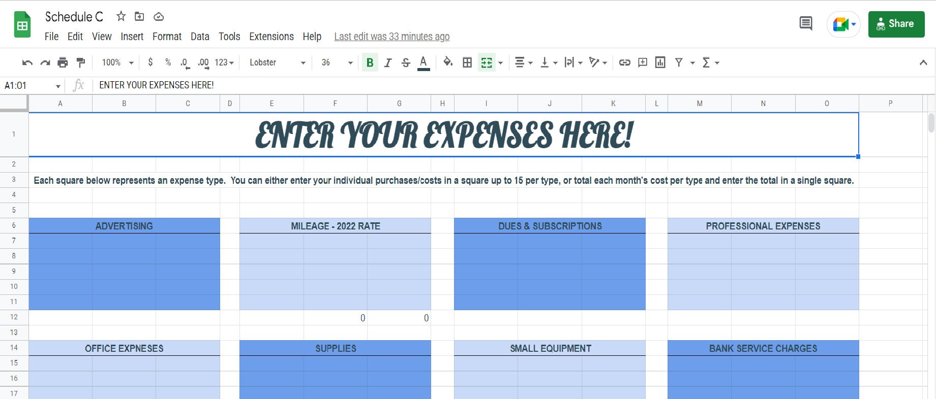 Simple schedule c template etsy