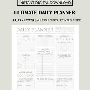 Digital Daily Planner with Time Blocking | Minimalist Design for Productivity and Work from Home | Undated Planner with A5 Planner Inserts