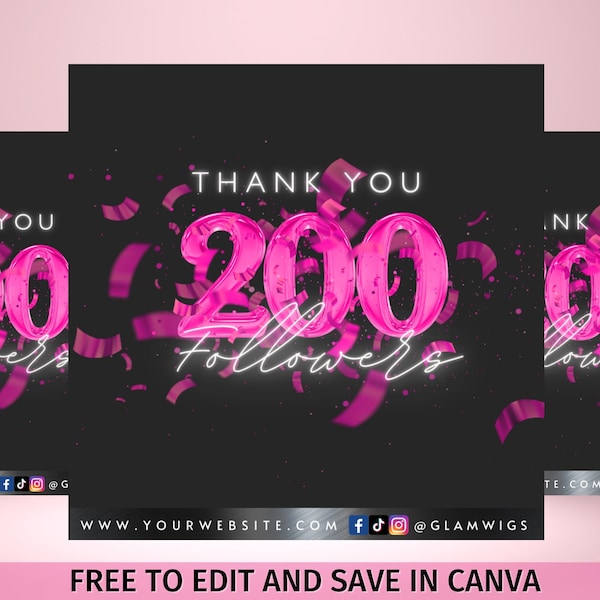 Pink 200 Followers Celebration Flyer, DIY Lashes, Hair, Nails, Beauty Boutique Editable Canva Template, Follower Flyer, Social Media Flyer