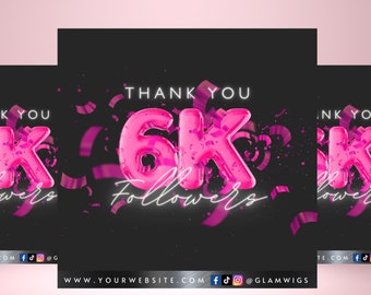 Pink 6K Followers Celebration Flyer, DIY Lashes, Hair, Nails, Beauty Boutique Editable Canva Template, Follower Flyer, Social Media Flyer