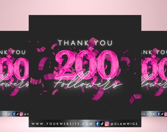 200 Followers Celebration Flyer: Pink Social Media Template (Canva Editable)