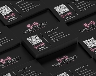Black & Pink Beauty Business Card Template with QR Code (DIY Canva)