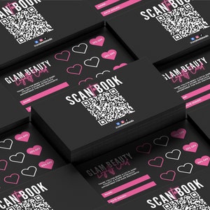 Neon Pink Loyalty Card Template, QR Code Card, Customer Reward Card, Salon Business Card, DIY Marketing Cards, Client Royalty Card