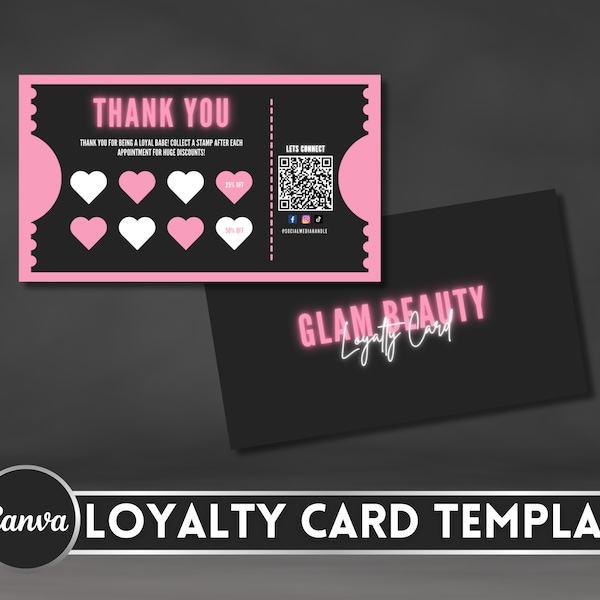 Loyalty Card Template, Lashes, Nails, Makeup, Hair Extensions, Client Reward Card, Beauty Salon Business Card, DIY Canva Template