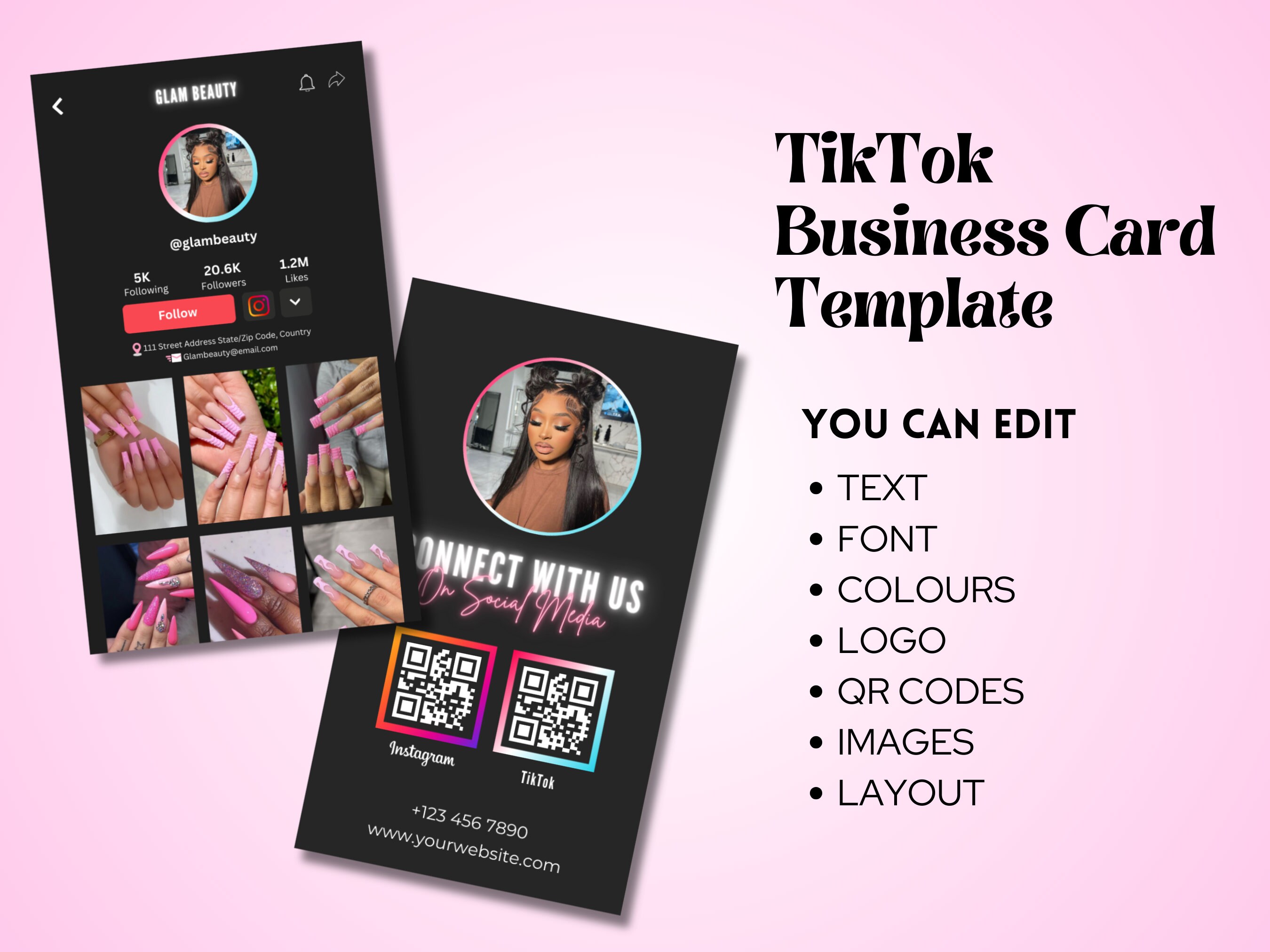 Tik Tok Business Card Template, QR Code Card, Business Card Template