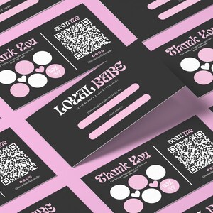 美容ロイヤルティ カード、Canva テンプレート、ネイル ビジネス リワード カード、ラッシュ ロイヤルティ カード、QR コード カード、名刺テンプレート、DIY マーケティング カード
