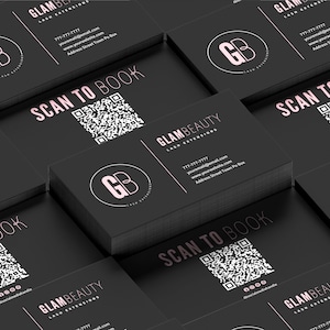 Modello di biglietto da visita di bellezza, carta con codice QR, biglietto da visita del salone, biglietti di marketing fai da te, ciglia, capelli, unghie, modello di biglietto da visita MUA