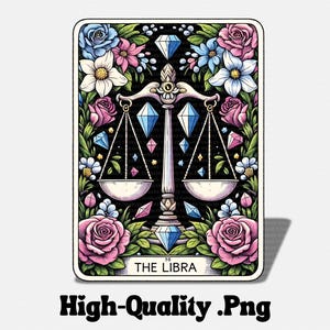 The Libra Tarot Card PNG Zodiac Sublimation Template Horoscope Digital Tarot Card Astrology Png Libra Zodiac T Shirt Design