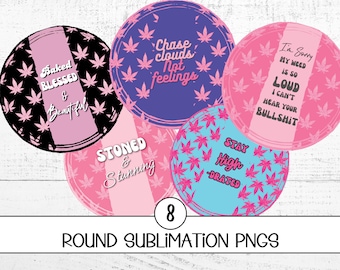 Ronde sublimatiebundel png-onderzetterontwerp Stoner Girl sublimatieonderzetter png-pot blad digitale download