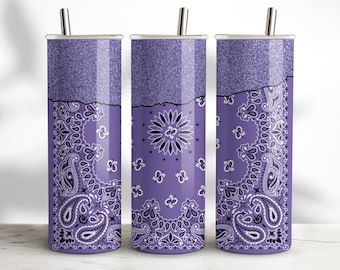 Purple Bandana Tumbler Wrap, 20oz Skinny Sublimation Design (Digital Download)
