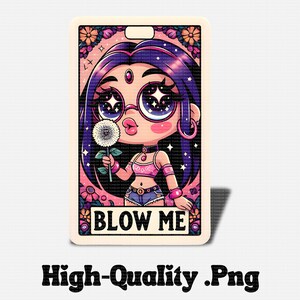 Blow Me Funny Tarot Card PNG - Sarcastic  PNG Witchy Sublimation Template, Dandelion Flower, Trendy, Whimsi-goth, Digital Download