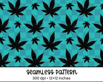 Papel digital con patrón sin costuras de hojas de marihuana para tela, textil, manualidades en papel, descarga digital a 300 DPI