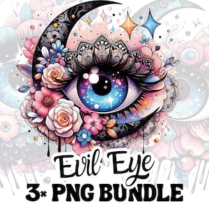 Het boze oog Png bundel, Witchy Trendy Floral Whimsigoth T-shirt DTG sublimatie ontwerpsjablonen - digitale download, POD commercieel gebruik