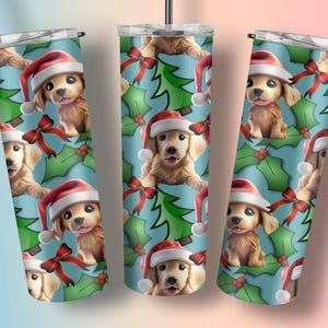 Golden Retriever Tumbler Wrap PNG, Christmas Dog Sublimation Design Template, Seamless Santa Puppy Tumbler Design Digital Download