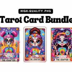 The Crafter Tarot Card Png Bundle, Crafting Girl Skeleton Sublimation Designs, Trendy Skull Crafty Funny Tarot T-Shirt Mug PNG Download