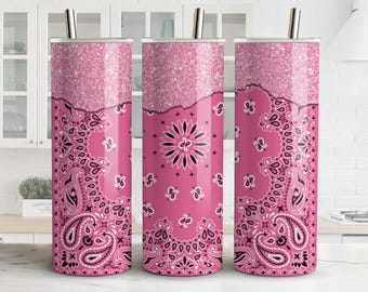 Pink Bandana Tumbler Design, Paisley Tumbler Png, Pink Country Girl Tumbler Wrap Png, Cowgirl Wrap Sublimation, Cute 20oz Cup Png